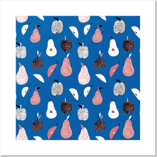 Dotted Apples and Pears (blue) Posters and Art